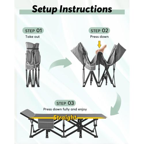 ZENPETIO Camping Cot for Adults, Heavy-Duty Portable Cot Bed with Mattress, Foldable Padded Sleeping Cots for Camping Travel Tent Day Bed Outdoor & Home Guest, Max Load 500 LBS, 75x28x15”