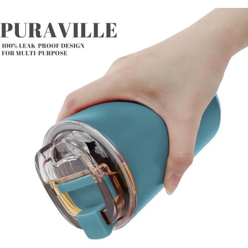 Puraville Insulated Tumblers with Lid, 14 oz Travel Coffee Mug Stainless Steel Vacuum Cup, Leak Proof Reusable Double Walled Coffee Tumbler for Iced and Hot Drinks, Peacock Blue