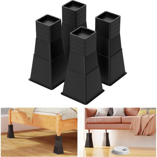 ‼️has mild stains and scratches ‼️12 inch Bed Risers Heavy Duty, Adjustable Furniture Risers for Bed, Sofa, Table, Chair, Support up to 1500 Lbs (Set of 4, Black)