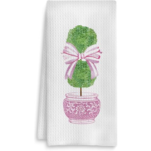 Chinoiserie Plant Kitchen Towels, Coquette Pink Bow Tree Hand Towels for Bathroom, Preppy Plant Decor Dish Towels Tea Towels, Grandmillennial Home Decor, 16x24 Inch