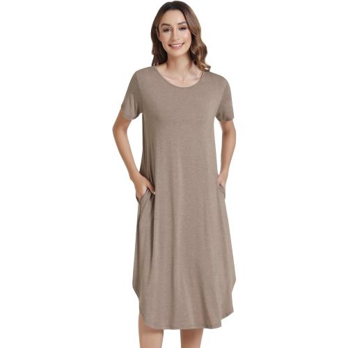 Size Large NACHILA Nightgowns for Women-Viscose Made from Bamboo, V Neck Sleepshirts Short Sleeve Sleepwear Cool Nightshirt