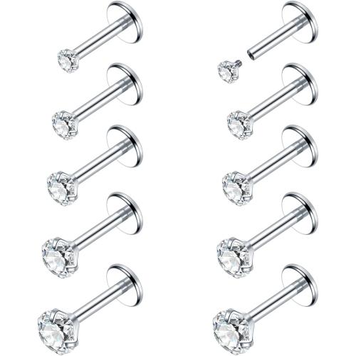 Xpircn 18G 16G Flat Back Stud Earrings 14K Gold Plated Internally Threaded CZ Stud Piercing Jewelry for Tragus Helix Cartilage Conch Nose Hypoallergenic Lip Labret Medusa Piercing