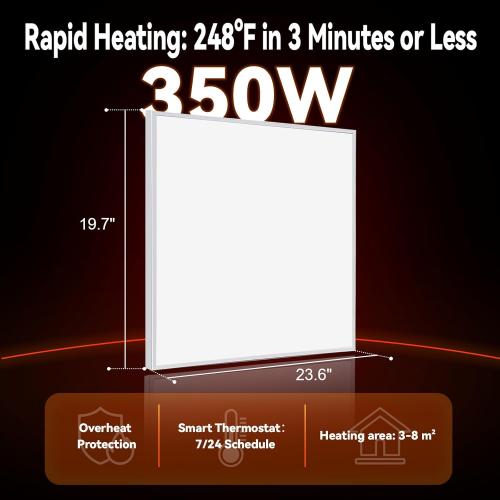 Space Heater for Indoor Use 600W– Wall Mounted Smart Infrared Heating Panel Appliance with Thermostat, Overheating Protection, Energy Efficient, 100% Flame Retardant, 10-Year Warranty