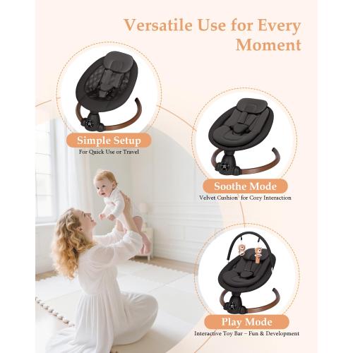 Baby Swing for Infants, Electric Baby Swing with Bluetooth, Portable Infant Swing with 5 Speeds, 10 Songs, 5-Point Harness & Remote Control, for Newborns Infants Indoor Outdoor Use (Black)