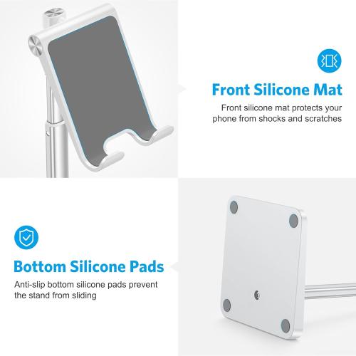 OMOTON Cell Phone Stand, Adjustable Angle Height Desk Phone Dock Holder for iPhone Air 17 Pro Max/Plus/XS/XR, Samsung Galaxy S20 / S10 / S9 / S8 and Other Phones (3.5-7.0-Inch),Silver/White***