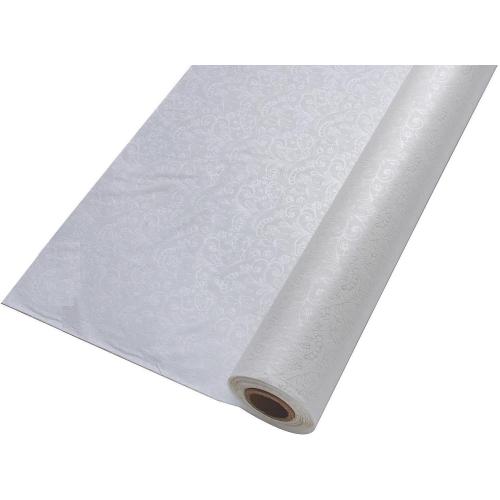 White Lace Printed Transluscent Plastic Cut-to-Fit Table Cover 100Ft x 40 W
