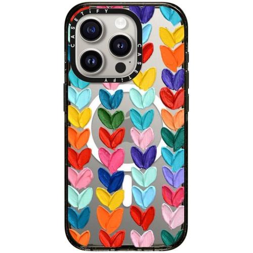 CASETiFY Impact Case for iPhone 15 Pro [4X Military Grade Drop Tested / 8.2ft Drop Protection/Compatible with Magsafe] - Clear Polka Daub Hearts - Clear Black