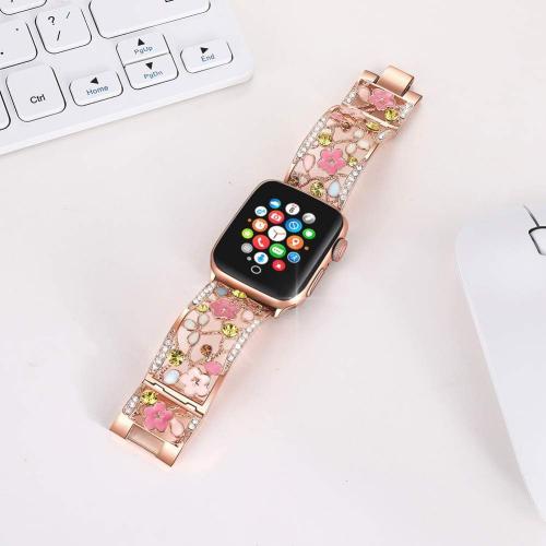 Floral Bracelet for Apple Watch Band, Women, Rose Gold, 38/40/41/42mm | Bling Crystal Hollow Metal Wristband, Elegant & Sparkling, Fits iWatch series 11/10/9/8/7, Ideal for Formal & Evening