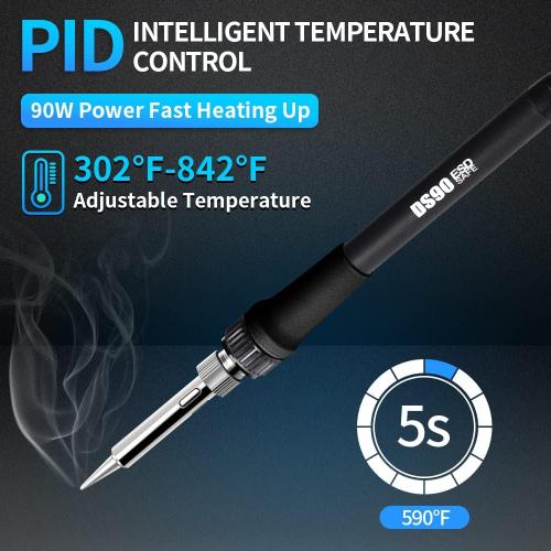 TOAUTO DS90 Soldering Station-°F & °C Dual Digital Display Soldering Iron Station Kit,90W Soldering Iron,302℉- 842℉ Temperature, Anti-Static & Grounding Wire, Auto Standby & Sleep,5 Solder Tips, Blue