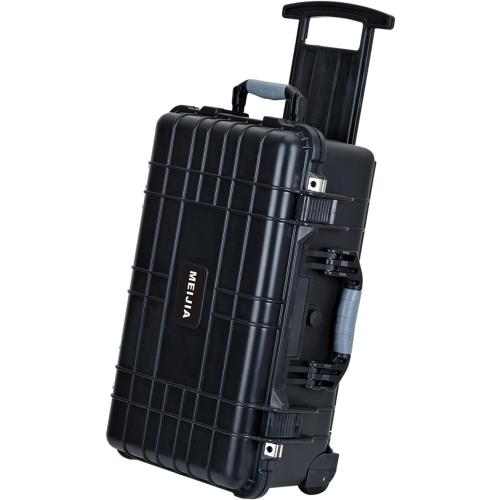 MEIJIA All Weather Rolling Waterproof Protective Case, Hard Camera Case,Dry Case with Retractable Pull Handle and Wheels,Foam Inserted, Elegant Black,22 x13.81x9inches