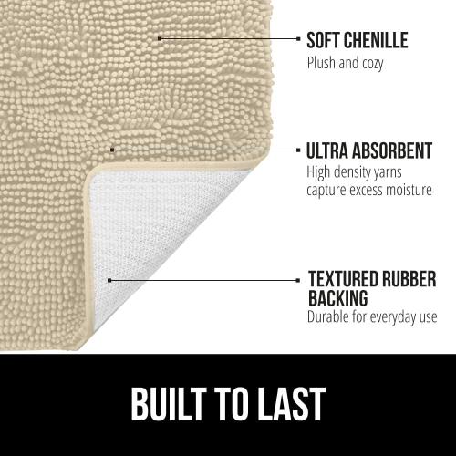 GORILLA GRIP Bath Rug Mat, Thick Soft Absorbent Chenille, Quick Dry Microfiber Mats, Rubber Backing Washable Shower Floor Rugs, US Designed Bathroom Bathmat Home Decor Accessories, 24x17, Sand