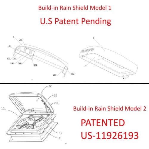 Build-in Rain Shield RV Roof Fan Vent Trailer Camper 10 Speed 12V 14'' Reversible