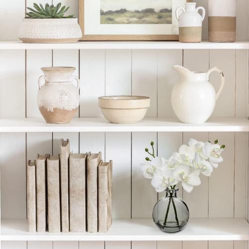 Oairse White Orchids Artificial Flowers Faux Orchid Arrangement with Black Glass Vase Set of 2 Real Touch Phalaenopsis Orchid Flowers Orchid Centerpiece for Dining Room Table