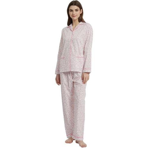 Women's Medium 100% Cotton Pajama Set For Women Long Sleeve Soft Button Pajamas Elastic Drawstring PJs