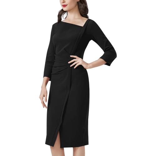 Size S.... Women's Retro 3/4 Sleeve Ruched Elegant Business Pencil Sheath Dress