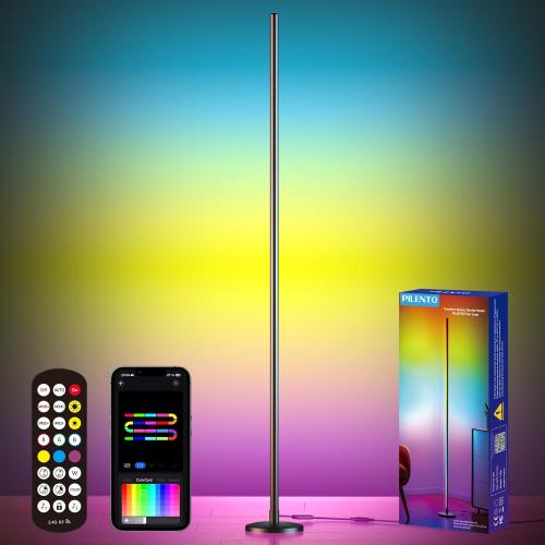 RGB LED Corner Floor Lamp with Music Sync and 16 Million DIY Colors, Color Changing Modern Smart Standing Lamp with APP and Remote Control, Ambient Light for Bedroom, Living Room & Gaming room