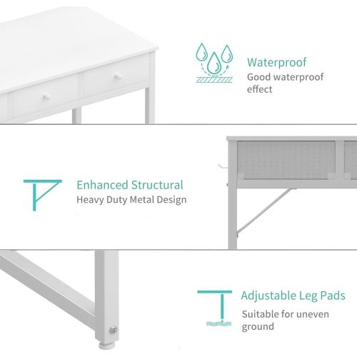 Small White Computer Desk with Fabric Drawers for Home Office Bedroom, 40 Inch Vanity Desk with Drawer Storage and Side Pouch, Study Writing Table, White