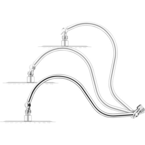 Size 15 inch Goose Neck Curved Extra Long Adjustable Shower Head Extension Arm With Locking Set Screw, Singing Rain Brass Angle Height Adjustable, G1/2 Universal Connector Compatible (Chrome Finish)