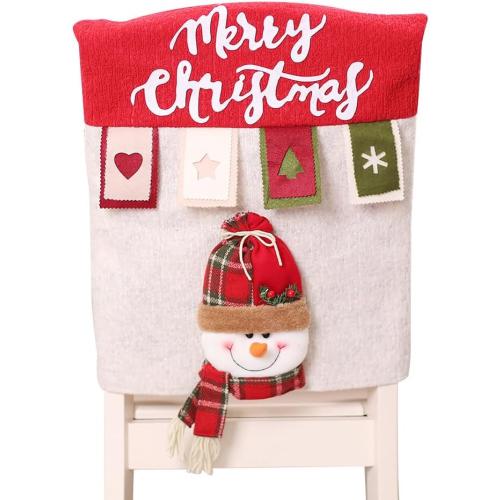 ikasus Dining Chair Back Cover Christmas Santa and Reindeer Protector Holiday Decorations Ornaments for Xmas Indoor Decoration, Party Holiday Festival Restaurant Decor Red#2
