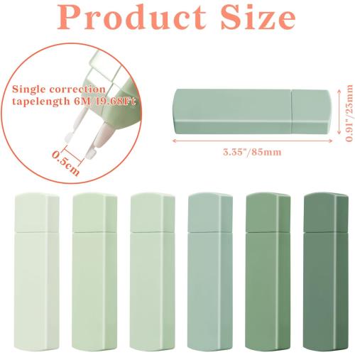 Temiary 6Pcs Mini White Correction Tapes, Quick Dry Smooth Pull Out for Writing, Aesthetic Cute Correction Tape Set Easy To Use for Students School Office Supplies (Green)