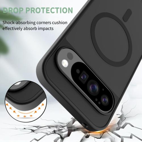 Compatible with Google Pixel 10 / Pixel 10 Pro/Pixel 9 / Pixel 9 Pro Case, Magnetic Translucent Matte Hybrid Gradient Transparent Soft TPU Clear Skin Cover Protection Case (Black)