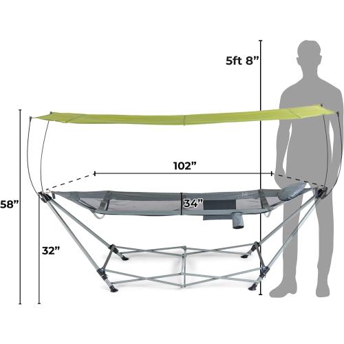 Lucania Portable Hammock with Stand and Canopy - Foldable Freestanding Heavy Duty Hammock for Indoor, Outdoor, Camping, Patio & Backyard (290 lbs Capacity)
