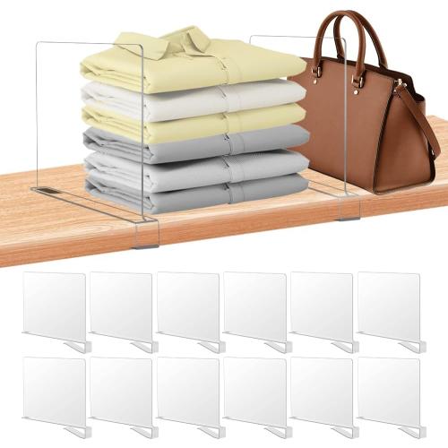 12 Pack Acrylic Shelf Dividers for Closet Organization, Purse Organizers for Closet, Clothing Dividers, Handbag Organizers for Shelves Separator Clear