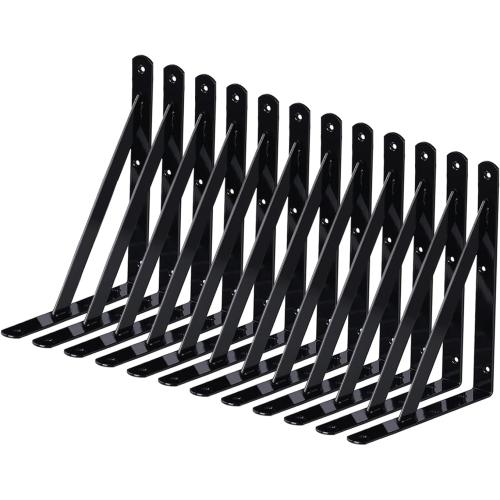 Shelf Brackets 12 Pack 7 inch Heavy Duty Metal L Brackets for Shelf 7x5 Black Iron Wall Mount Screw Included