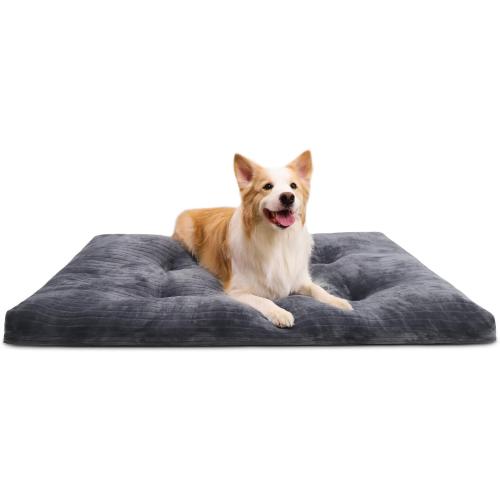 Dog Crate Bed Washable Dog Beds for Large Dogs Deluxe Thick Flannel Fluffy Comfy Kennel Pad Anti-Slip & Anti-Scratch Pet Sleeping Mat, 35 x 23 Inch, Gray