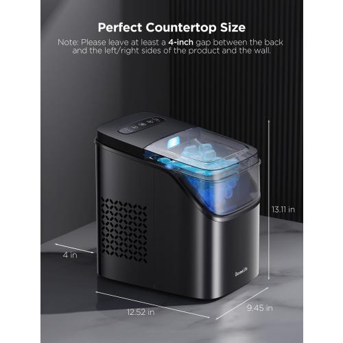 GoveeLife Smart Ice Maker Countertop, Portable Ice Machine with Voice Control, 9 Ice Cubes in 6 Minutes 3 Sizes, 26lbs/24Hrs, Self Cleaning RGB Lights, Quiet Ice Maker with Scoop for Kitchen Black