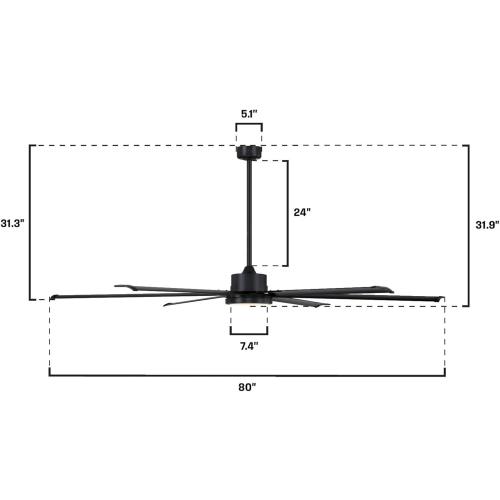 Westinghouse Lighting Hudson Yards Adjustable Ceiling Fan with Light, 80-Inch Industrial-Style Indoor/Outdoor Fan in Matte Black, DC Motor, Dimmable LED with Opal Frosted Glass, Remote Control