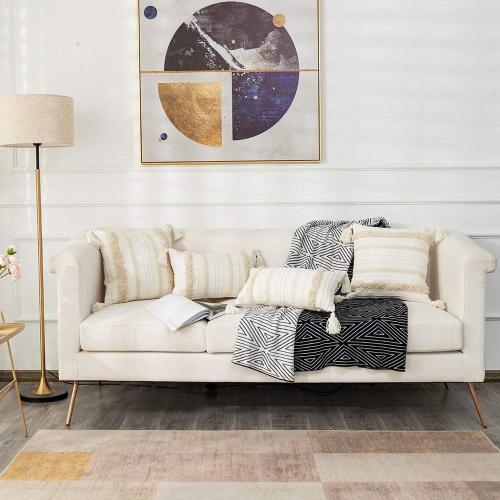 OJIA Boho Decorative Throw Pillow Cover, 20 x 20 Farmhouse Cute Pillowcase Minimalist Neutral Collection Cream White Tufted with Tassels Woven Square Cushion Cover for Sofa Couch Bedroom Living Room