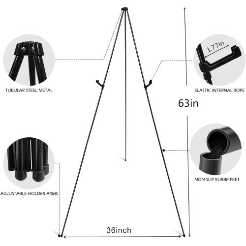 RRFTOK 63 Inch Easel Stand for Sign, Poster Stand and Wedding Sign | Instant-fold metal tripod with carry bag for welcome sign, poster display, foam board and floor use
