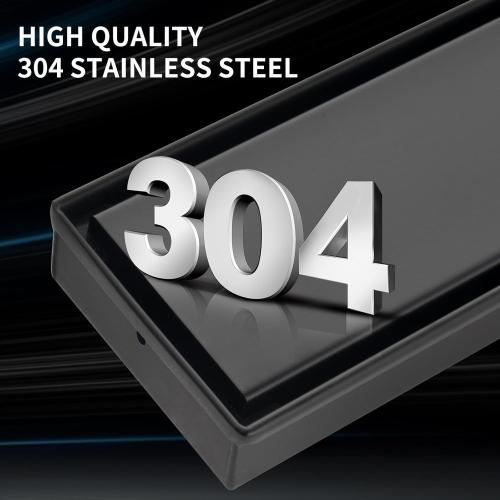 BLACK Linear Shower Drain with Tile Insert Panels, 24 Inch Black 304 Stainless Steel Rectangle Shower Floor Drain, with Hair Catcher, Adjustable Feet, Fits Bathroom, Balcony