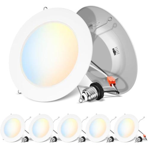 ANWIO Recessed Lighting 6 Inch 5CCT 1000LM High Brightness Flat Retrofit LED Recessed Lights Can Needs, 2700/3000/4000/5000/6000K Selectable Can Lights 10W CRI 80  Dimmable E26 IC Rated & ETL 5 Pack