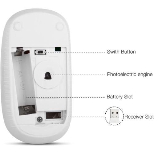 VssoPlor Wireless Mouse, 2.4G Slim Computer Laptop Mouse, White and Gold