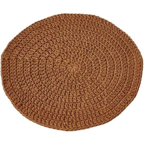 Handwoven Nordic Round Placemat, Heat Resistant Non Slip Table Mat with Optional Fringe 40cm 30cm (Brown) 2PK