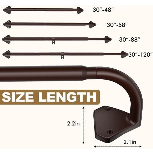 Brown Curtain Rods for Windows 28 to 48 inch, 5/8 inch Adjustable Wrap Around Blackout Curtain Rods for Bedroom & Outdoor