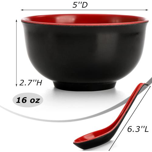 8Pack.......Lyellfe Set of Miso Soup Bowl with Spoon, Restaurant Quality Melamine Cereal Rice Bowl, 16 Oz Unbreakable Japanese Dinnerware for Ramen, Udon Noodle, Dishwasher Safe