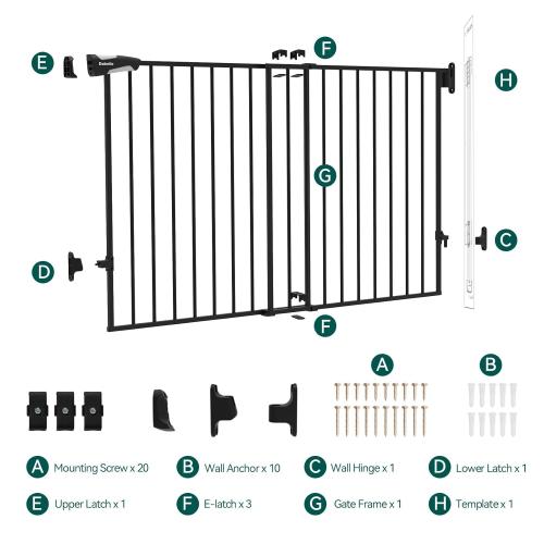Babelio 31.5-55 No Bottom Bar Baby Gate Extra Wide, 2-in-1 Auto Close Dog Gate for The House, Stairs and Doorways, with Large Walk Thru Door, Black