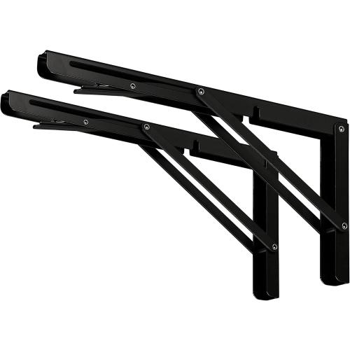 24 Black Folding Shelf Brackets Max. Load 550 lb, Heavy Duty DIY Wall Mounted Shelf Bracket Space Saving for Table Work Bench, Pack of 2