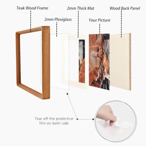 20x20 Square Picture Frame in Natural Teak Wood, Solid Wooden Frames matted to 18x18, Gallery Frames for Wall Mount