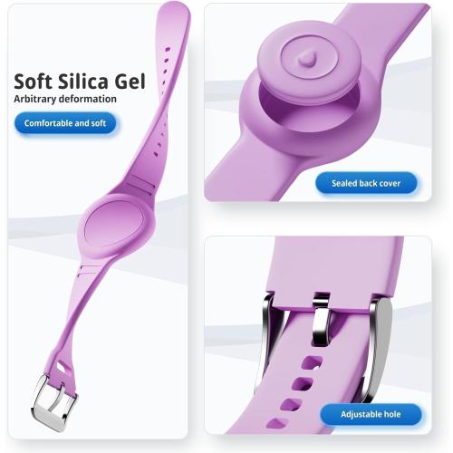 Bracelet for AirTag 2nd Gen (2026) & 1st for Kids, Waterproof for air tagholder with Soft Silicone, Full Coverage Anti-Lost Hidden Wristband Accessories Watch Band for Child, Light Purple
