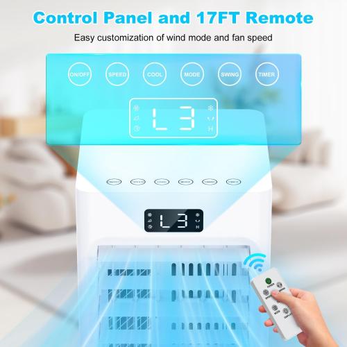 Evaporative Air Cooler, 6L Windowless Portable Air Conditioners, 4-IN-1 Swamp Cooler with 4 Ice Packs, 4 Modes & 3 Speeds, Auto Oscillating, 12H Timer, 17FT Remote, Cooling Fan for Office, Home