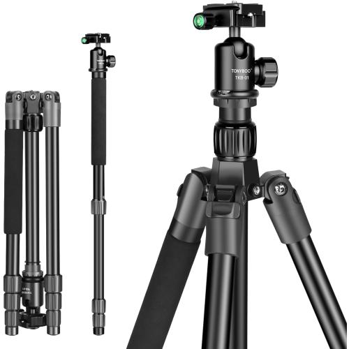 TONYBOO 61.5 Camera Tripod, Aluminum Tripod Monopod with Arca Swiss Ball Head, Heavy Duty Lightweight Reversible Travel Tripod for DSLR Mirrorless Camcorders Phone, Max Load 22 lbs