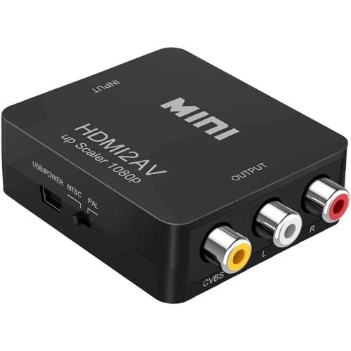 HDMI to RCA, 1080p HDMI to AV 3RCA CVBs Composite Video Audio Converter Adapter Supports PAL/NTSC for TV Stick, Chromecast, Apple TV, PC, Laptop, Xbox, HDTV, DVD-Black