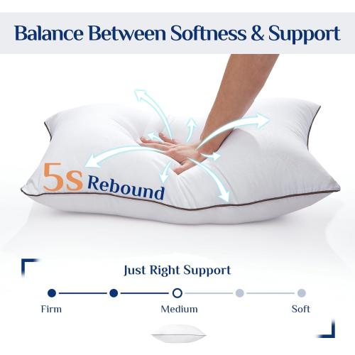 JOLLYVOGUE Standard Pillows Set of 2, Cooling and Supportive Pillows Full Size Set of 2 for Side and Back Sleepers, Down Alternative Hotel Collection Sleeping Pillow