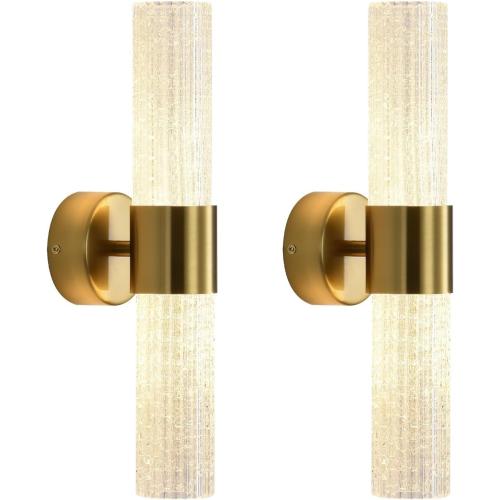 Crystal Sconces Wall Lighting, Gold Wall Sconces Set of 2, LED Crystal Sconces Set of 2, Wall Lights for Bedroom Modern, for Bedroom, Living Room, Dining Room, LED 0-32W with Light Source