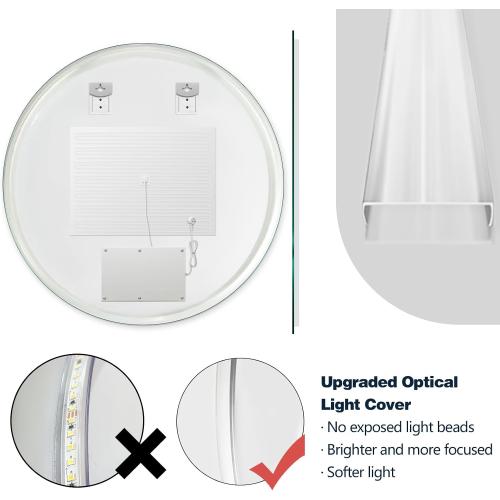 Niccy Round Led Mirror for Bathroom, 30 Circle Frameless Backlit Mirror wiht Light, Anti-Fog, 3 Colors, Waterproof, Memory Function