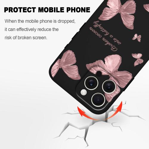 LEECG for iPhone 16 Pro Max Case Scratch Resistant Soft Slim Fit Floral Phone Cover for iPhone 16 Pro Max 6.9 inch-Butterfly Black